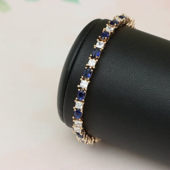 Rose Gold Bracelet with Blue & White Stones in Elegant Setting, XPBL0730 - Picture 8 of 12